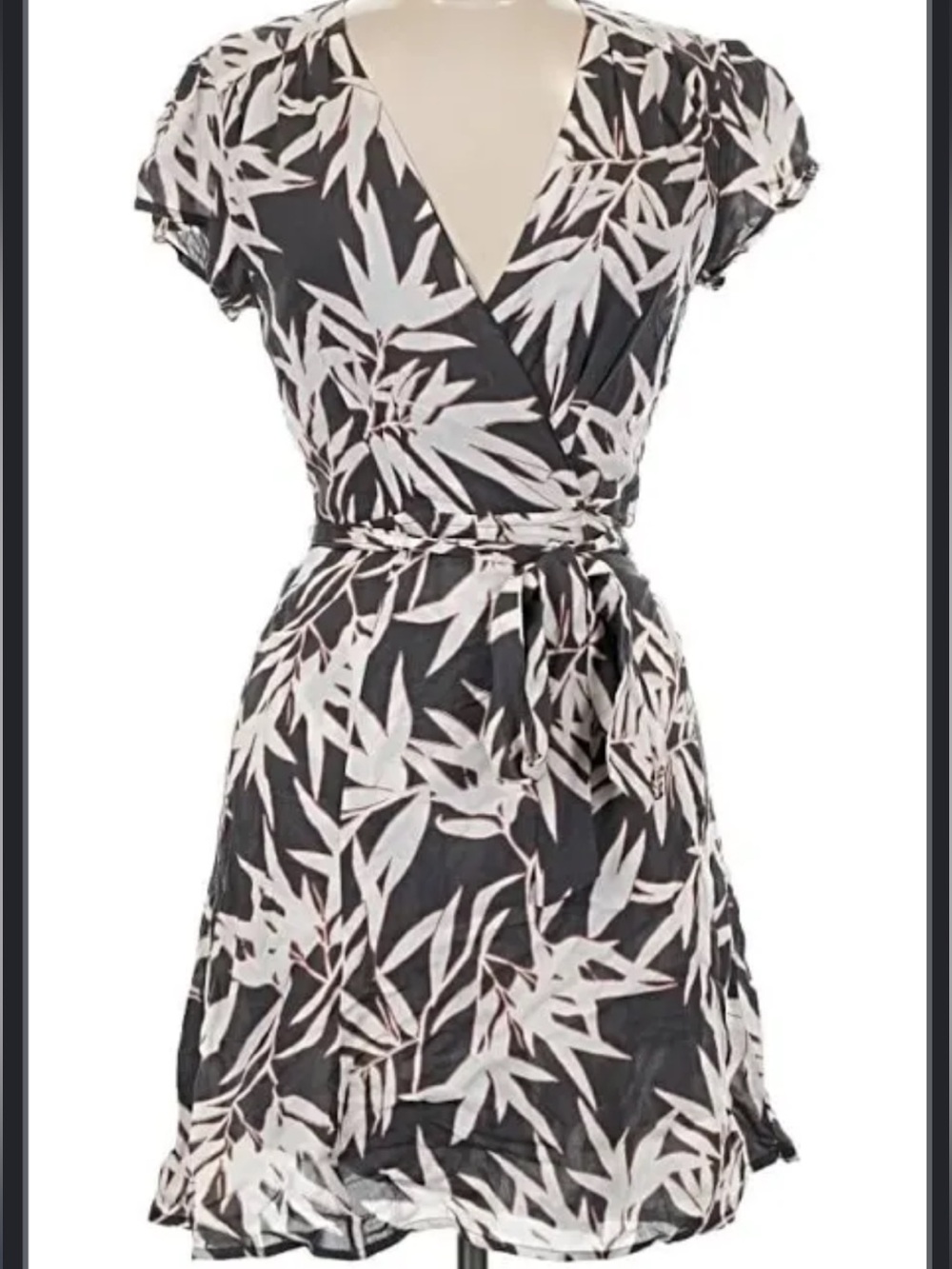 Amuse society Black & Cream Floral Wrap Dress - Women's Short Sleeve